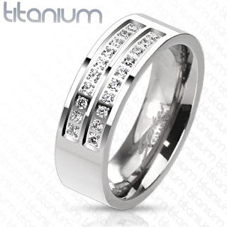 Titanium Double Centered Strings of Micro Paved CZs Band Ring