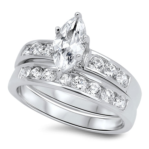 Sterling Silver Wedding Ring Set W/Clear CZ