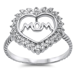 Sterling Silver MOM Heart Ring with CZ