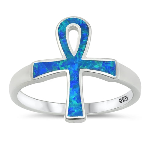 Sterling Silver Opal Ankh Ring