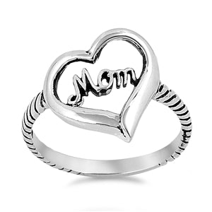 Sterling Silver Heart MOM Ring