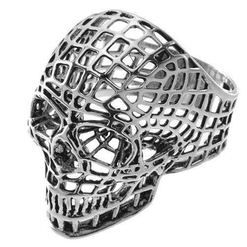 Stainless Steel Skull Ring in Webbing