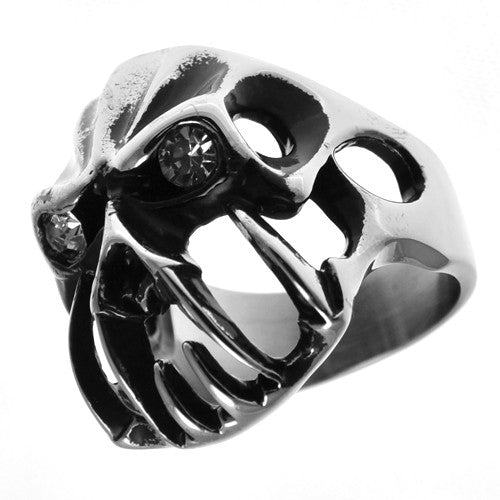 Stainless Steel Gothic Skull Ring with CZ Eyes