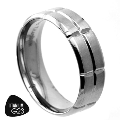 Titanium Ring with Grooves & Comfort Fit