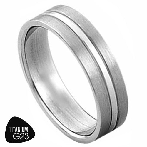 Titanium Ring with Silver Stripe in the Center