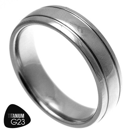 Titanium Domed Polished Ring w/ Dual Grooves
