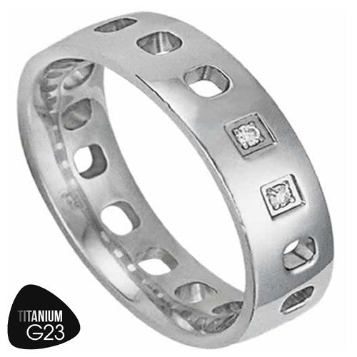Titanium Ring with Cut Out Circles and Small CZ's