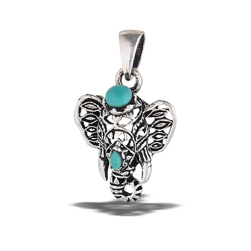 Sterling Silver Ganesha Elephant With Turquoise Pendant