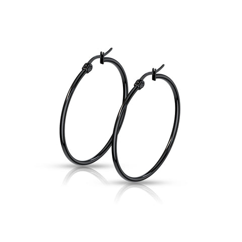 Stainless Steel Black IP Hoop Earrings