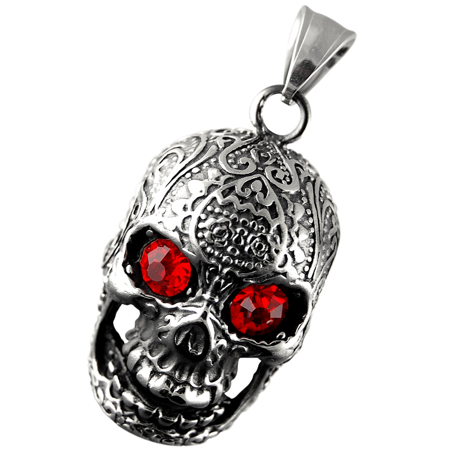 Stainless Steel CZ Skull Head Pendant Necklace