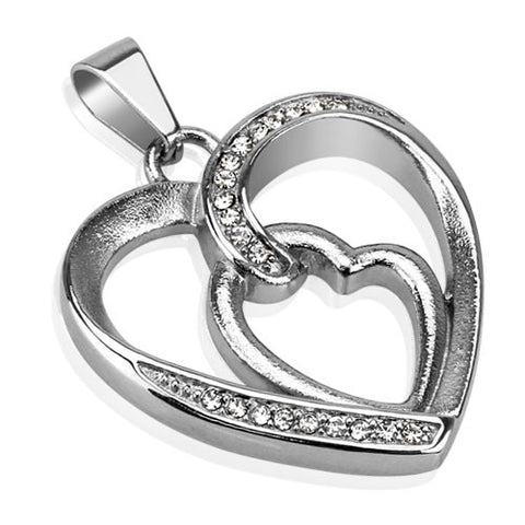 Stainless Steel Pendant with Multi CZ Paved Loop of Hearts Hollow