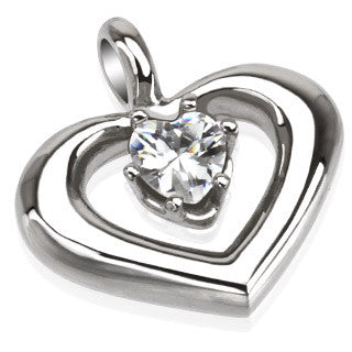 Stainless Steel Pendant with CZ Round Heart with Prong Set