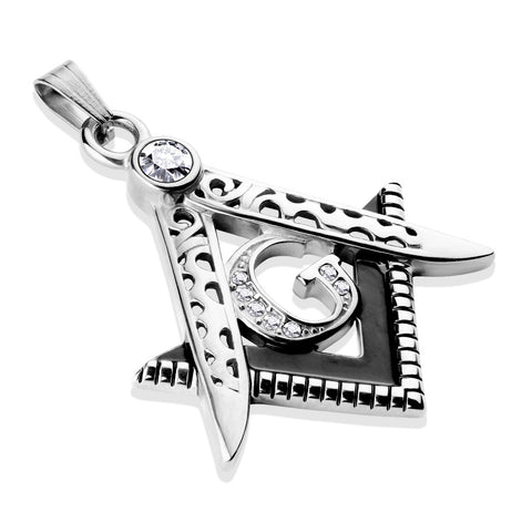 Two Tone Masonic Stainless Steel Pendant with Crystals-ST
