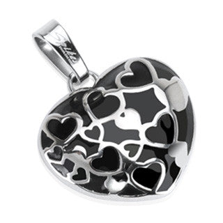 Stainless Steel Multi-Black Epoxy Heart Pendant