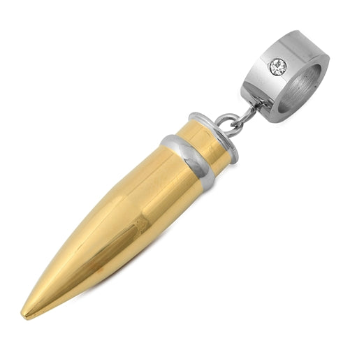 Stainless Steel Gold with CZ Bullet Pendant Necklace