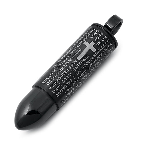 Stainless Steel Black with Lord's Prayer (in Spanish) Bullet Pendant Necklace