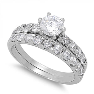 Stainless Steel Wedding Ring with Clear CZ