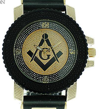 Masonic Black Pave Look Watch with Bullet Band - Matador Diamond