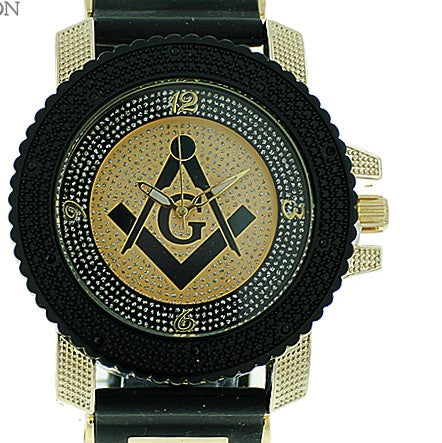 Masonic Black Pave Look Watch with Bullet Band