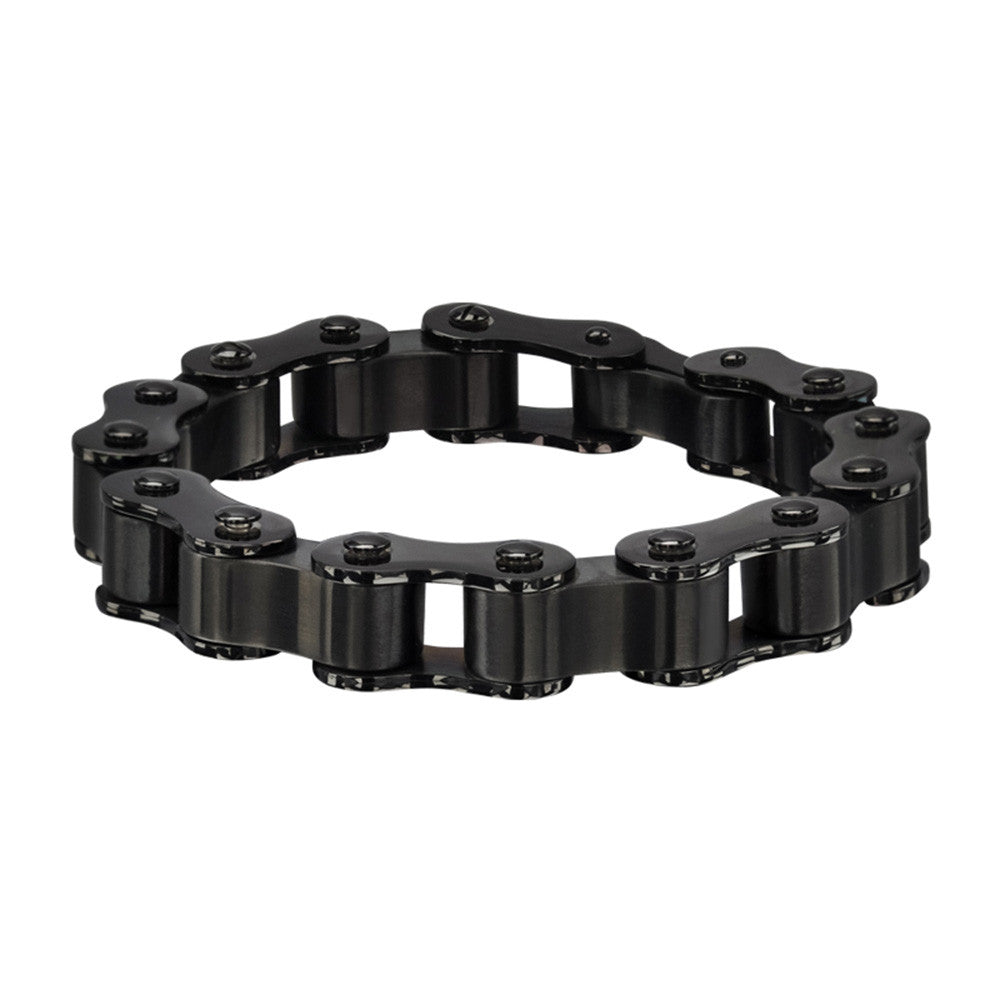 Men's Stainless Steel Black PVD Motor Chain Matte & Polished Bracelet