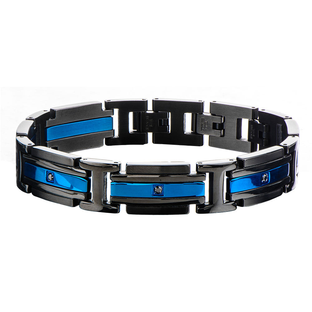 Men's Stainless Steel Black IP & Blue Bracelet