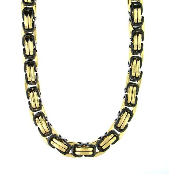 Stainless Steel Black/Gold Byzantine Bracelet & Necklace