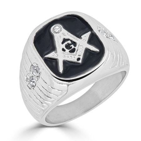 Stainless Steel Masonic CZ Ring