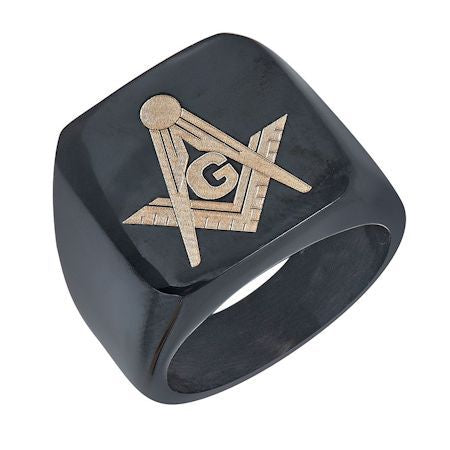 Stainless Steel Black Masonic Ring