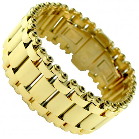 Stainless Steel Gold Wide Band Bracelet