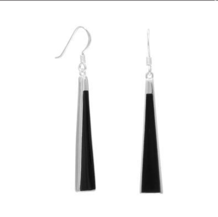 Sterling Silver Polished Black Onyx Triangle Earrings