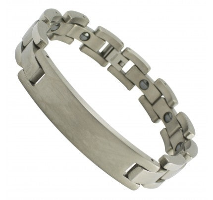 Titanium Link Bracelet with Curved ID Plate for Engraving