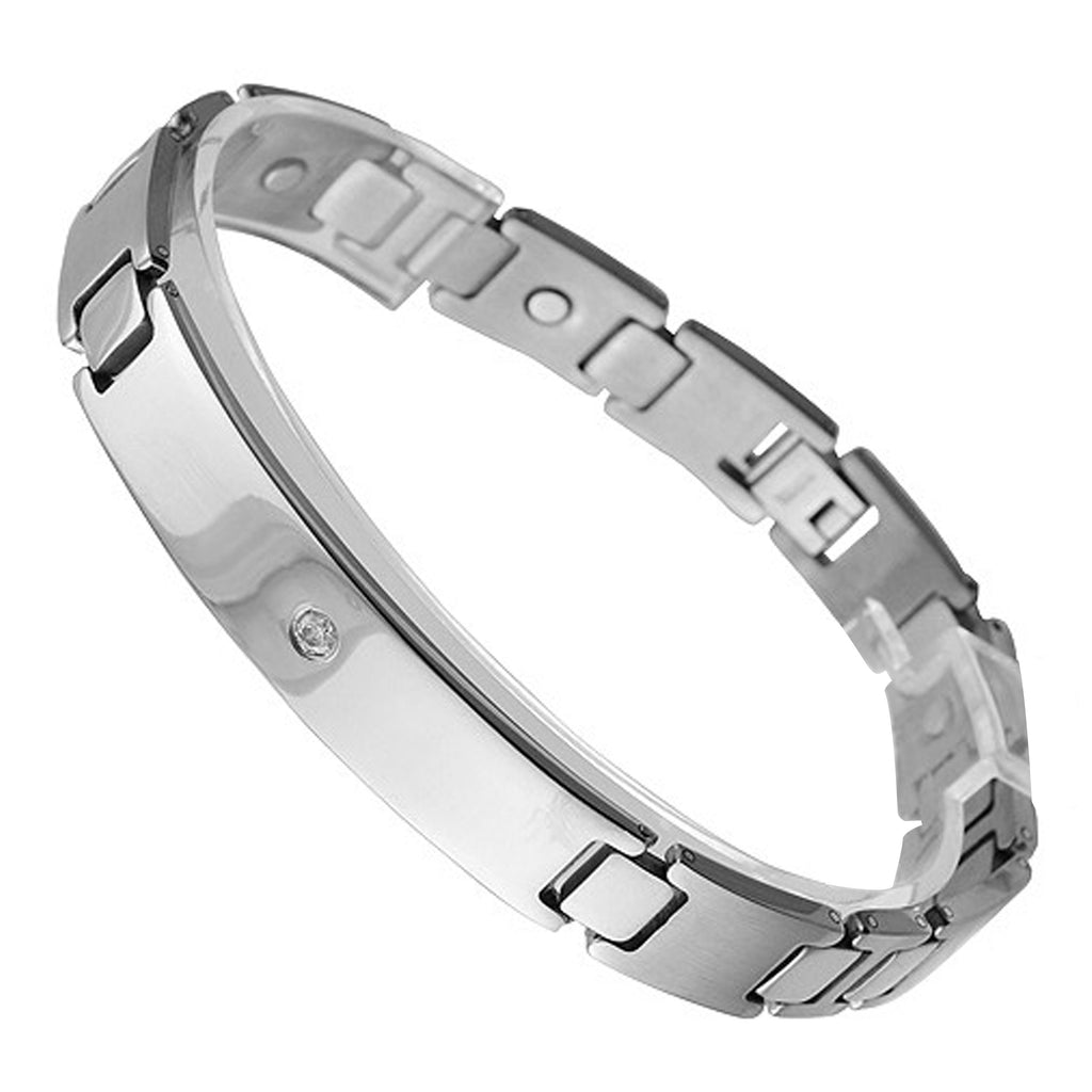 Titanium Magnetic Bracelet with ID Plate and CZ Stone