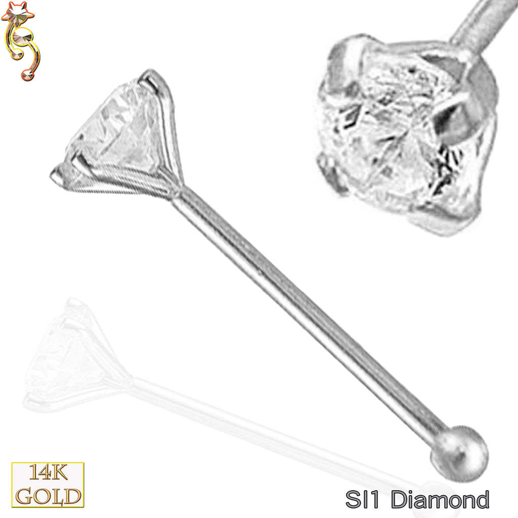 14k Solid Gold Prong Setting Round SI1 Diamond Nose Bone