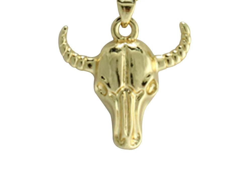 Stainless Steel Gold Bull Horn Pendant Necklace