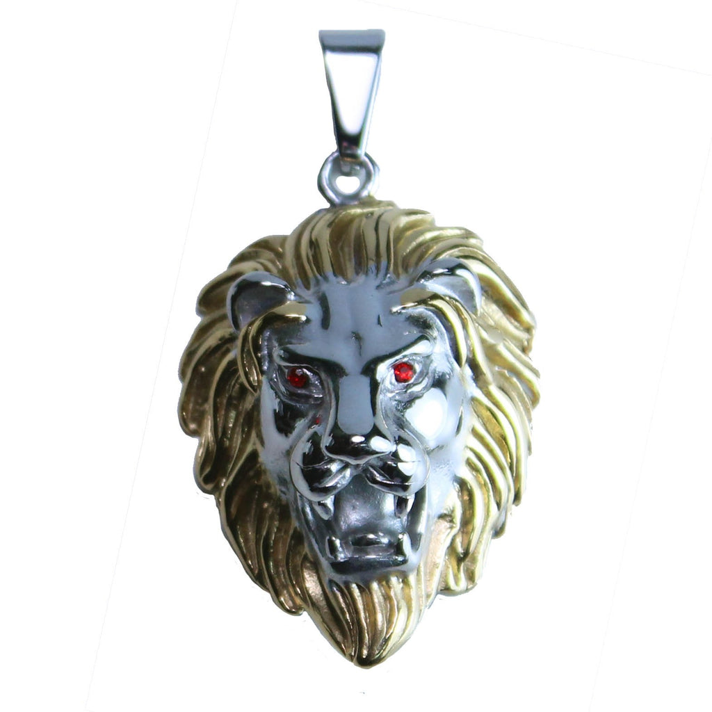 Stainless Steel Silver and Gold PVD Roaring Lion Head Pendant