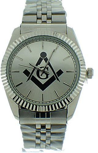 Masonic Watch with Stainless Steel Silver Band